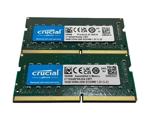 Crucial Micron CT16G4SFRA32A 16GB DDR4-3200 SODIMM MEMORY- (2X16GB) 32GB *SE - Photo 1/2