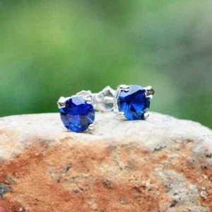 3CT Round Solitaire Lab Created Sapphire Stud Earrings 14k White Gold Plated - Picture 1 of 4