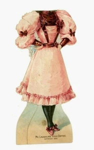 1895 Papierpuppe Kaffee Sammelkarte viktorianisch Xxxx Mclaughlins rosa Kleid Outfit - Bild 1 von 3