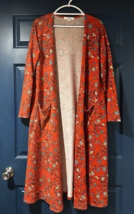 LuLaRoe Sarah Cardigan Sweater Women’s L Orange Floral Boho Botanical - Picture 1 of 12