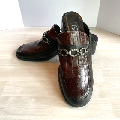 Excellent!!! Vintage Pappagallo Black/Brown Embossed Mule Slip-On Shoes Sz 8N - Image 1 of 4