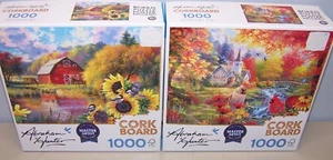 RoseArt Abraham Hunter Puzzle Green Mountain Farm 1000 Pcs Jigsaw Gift Lot of 2 - Picture 1 of 4