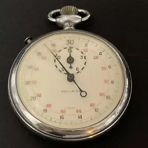 Security Swiss Made Vintage Mechanical Wind Up Stopwatch - WORKING Silver-tone - Picture 1 of 10