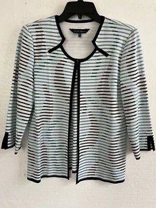 Ming Wang Aqua Black White Jacket 3/4 Sleeve Size Small New - Picture 1 of 13