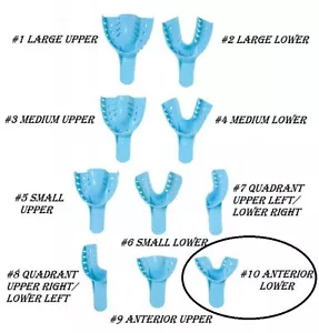 DEFEND Disposable Impression Tray IT-7010 #10 Anterior lower Perforated 36 blue - Picture 1 of 2