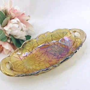 Vintage Sonnenblume Indiana Karneval Glas Bonboniere Bernstein Wohndeko Akzent - Bild 1 von 7