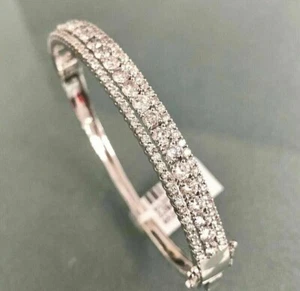 7Ct Round Cut Lab Created Diamond Women's Bangle Bracelet 14K White Gold Plated - Picture 1 of 5