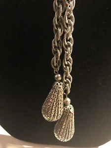 Silvertone Lovely Shiny Thick Chain Necklace Dual Closed Teardrop Pendants Slide - Picture 1 of 11
