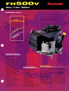 Genuine Kawasaki Dealer Sales Brochure/Product Spec Sheet FH500V V-Twin Engine - Picture 1 of 2