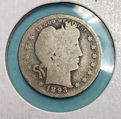 1893 S Barber Quarter ~ Old United States Silver Coin Cover