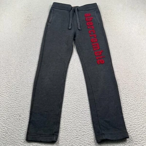 Abercrombie Kids Sweatpants Boys Large Fleece Spellout Logo Drawstring Gray Red - Picture 1 of 11