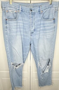 Women's American Eagle Hi-Rise Girlfriend Heavy Distressed Jeans Size 14 - Picture 1 of 15