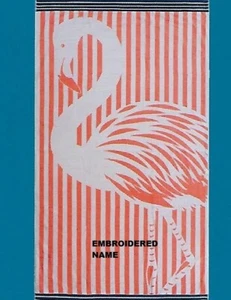 40" x 72" Oversized Name Embroidered Beach / Pool Towel With Large Flamingo Dsgn - Picture 1 of 4