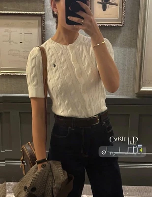  Cárdigan de punto con cable de algodón Ralph Lauren mediano/polo para mujer blanco Foto 1 de 4