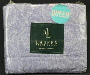 VTG Ralph Lauren Queen FLAT Sheet Monotone Paisley Lavender Blue New In Package - Picture 1 of 6