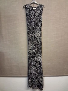 Laura Ashley Sleeveless Maxi Long Dress Size 12 Black Floral Jersey Stretch Tie - Picture 1 of 12
