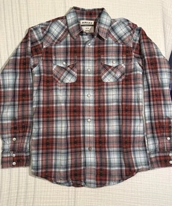 Ariat Kid’s Western Plaid Pearl Snap Button Long Sleeve Shirt Size Medium - Picture 1 of 13