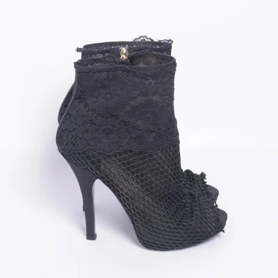 Dolce&Gabbana Mujer Negro Botines de Cuero Malla Floral Punta Abierta Eu 39 - Imagen 1 de 4