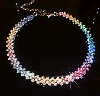 Diva Edgy Ombre Arco Iris Estrás Gargantilla Betsey Johnson HIP HOP Club Collar Foto 1 de 4