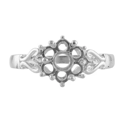 Semi Mount Ring Round 3MM Cluster Women Wedding Ring 925 Sterling Silver - Image 1 of 4