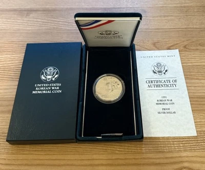 1991-P US Mint Proof Korean War Commemorative Silver Dollar Coin OGP Box + COA - Image 1 of 3