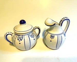 Rare Vintage Shafford 1989 Venezia Sugar Bowl & Creamer Blue White. Italy - Picture 1 of 16