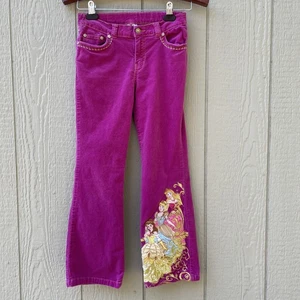 Disney Store Princess Pants Girls 10 Pink Velour Flare Embroidered Happy comfy - Picture 1 of 16