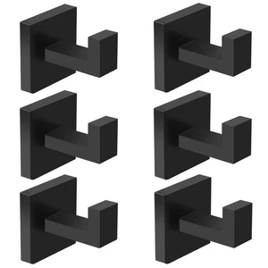 6 Pack Square Matte Black Towel Hooks, Stainless Steel, Heavy Duty, Wall Mount - Picture 1 of 7