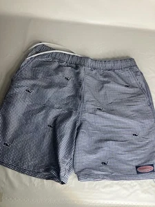 Vineyard Vines Blue Checked Boys Swim Trunks Size XL 18 Whale Preppy - Picture 1 of 6