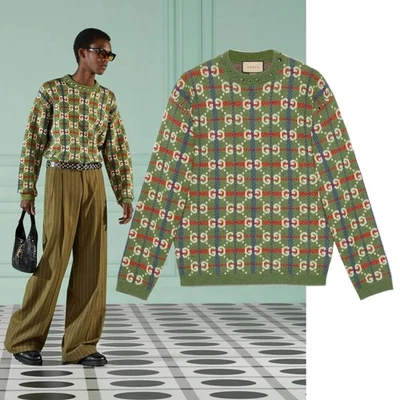 GUCCI SWEATER MENS GG LOGO CHECK WOOL STUDDED $1,980 sz XL / EXTRA LARGE - Image 1 of 4