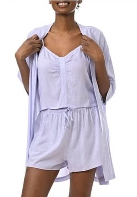 Espléndido para mujer 3 piezas Conjunto de bata, camiseta sin mangas y pantalones cortos para dormir talla L Foto 1 de 4