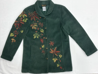 Chaqueta polar Bob Mackie Wearable Art para mujer talla XS bordada hojas de otoño DEFECTUOSA Foto 1 de 4