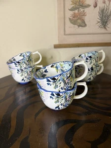 Anthropologie Gardenshire Keramik Kaffee Tee Becher Tasse 12 Unzen Blau Blumen 6er Set - Bild 1 von 7