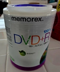 Memorex DVD+R 16X 4.7 GB 120 min - 100-Pack Spindle Brand New Sealed Blank - Picture 1 of 2