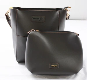 Wrangler Women's Vegan Leather Crossbody Bucket Bag & Pouch CL8 Gray One Size - Picture 1 of 9