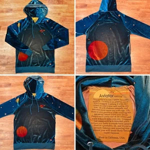 Felpa con cappuccio pullover velluto velluto Aviator Nation Galaxy taglia XS verde acqua - Foto 1 di 13