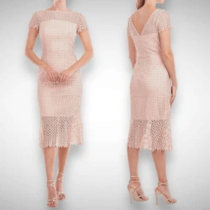 Kay Unger Tatum Floral Lace Sheath Midi Dress Size 4 Cocktail Sophisticated Pink - Picture 1 of 9