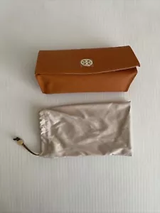 NEW TORY BURCH Sunglasses Case Orange Leather Soft Shell Pouch w/ Dust Bag - Picture 1 of 8