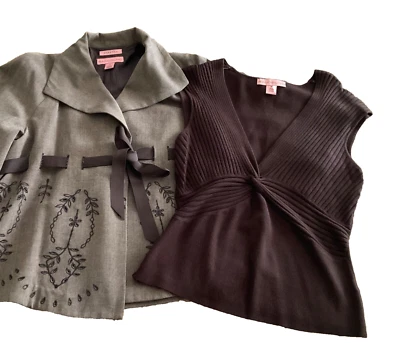 Vintage BANDOLINO Embroidered Brown Jacket (S) & matching Sweater (M) STUNNING - Image 1 of 4