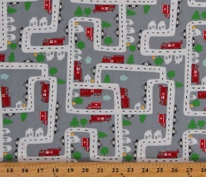 Cotton Roads Cars Transportation On the Go Fabric Print by the Yard D477.55 - Picture 1 of 1