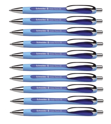 10 x Schneider Kugelschreiber Kuli Slider Rave - Druckmechanik, XB, blau