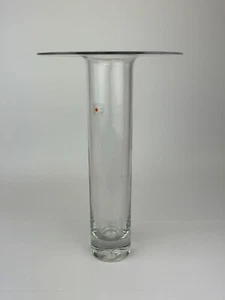 Blenko, Don Shepherd, 1980s Clear Glass Modernist T Flat Disk Top Vase, 11 1/4" - Picture 1 of 4