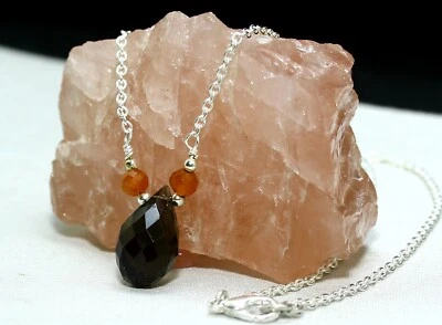 925 Solid Silver Natural Smoky Quartz Gemstone Handmade Necklace Gift Jewelry - Image 1 of 4