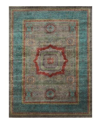 6x8 ft Blueish Gray Mamluk Afghan Hand Knotted Veg dyes Wool Medallion Rug - Image 1 of 4