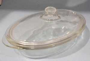 Vtg. GLASBAKE Clear Glass Casserole-Oven-Frig. Bowl & Lid 8" x 5"x2.5"deep OVAL - Picture 1 of 7