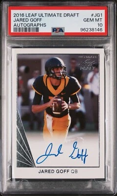 2016 JARED GOFF LEAF ULTIMATE DRAFT RC ROOKIE AUTO AUTOGRAPH PSA 10 GEM POP 1 - Image 1 of 2