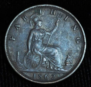 1862 Great Britain Farthing Small 8 Over 8 XF Condition - Picture 1 of 3