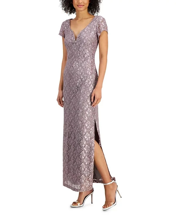 Connected Womens' Pink Sequined-Lace Maxi Dress Size 8