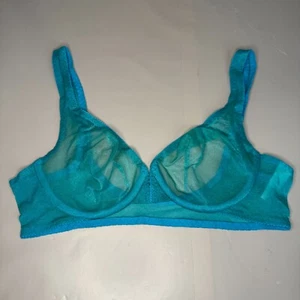 Vintage Victoria's Secret Iridescent Mesh Lingerie Front Close Bra Blue 36B 1997 - Picture 1 of 8