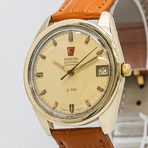 *NEAR MINT* Vintage OMEGA CHRONOMETER f300Hz Cal.1250 Quartz Gold Dial Mens 36mm - Picture 1 of 17